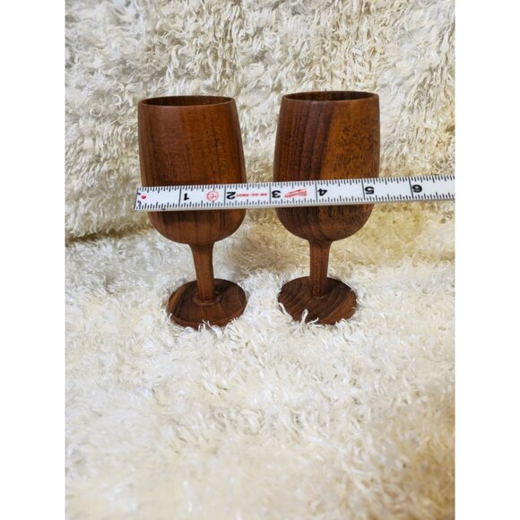 Vintage Hand-Carved Wooden Wine Goblets Set Of Two - Picture 9 of 11